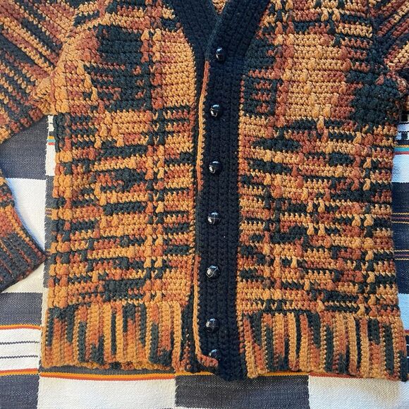 Vintage Handmade Knit Fall Button Up Sweater. OOAK. Medium. Autumn Harvest Vibes - Picture 6 of 15
